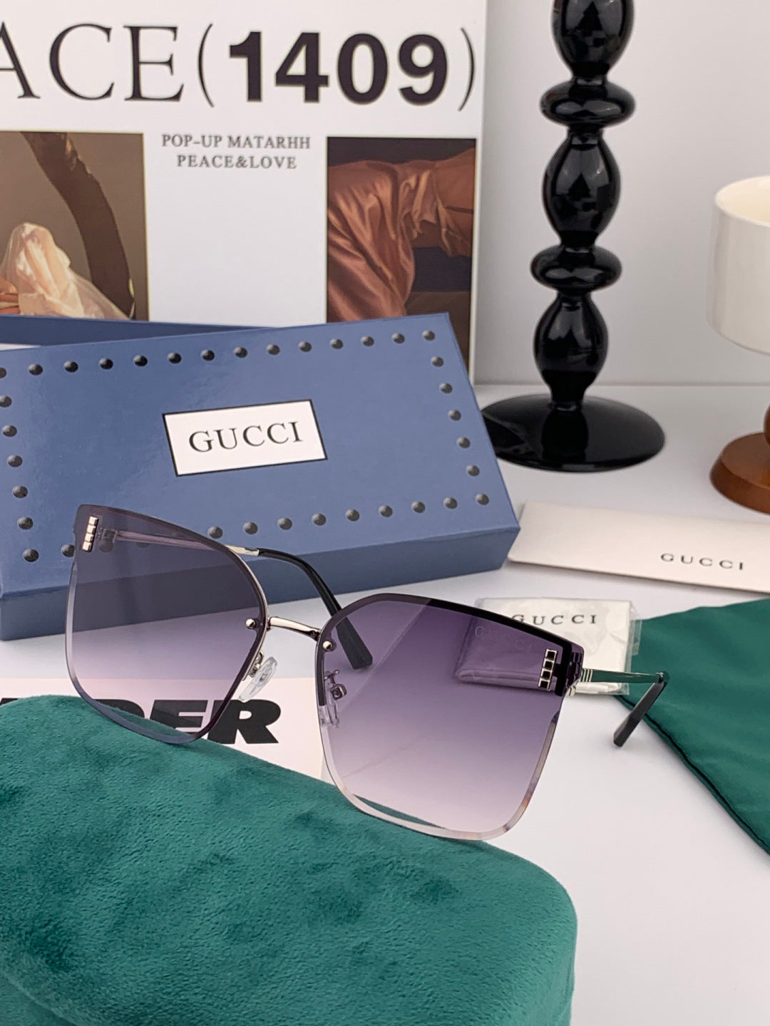 Gucci G25812 Lightweight Metal Rimless Gold Lens Sunglasses for Men & Women