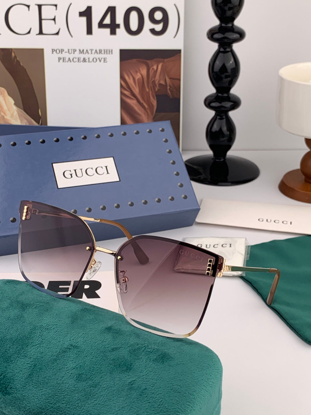 Gucci G25812 Lightweight Metal Rimless Gold Lens Sunglasses for Men & Women - detail image 3