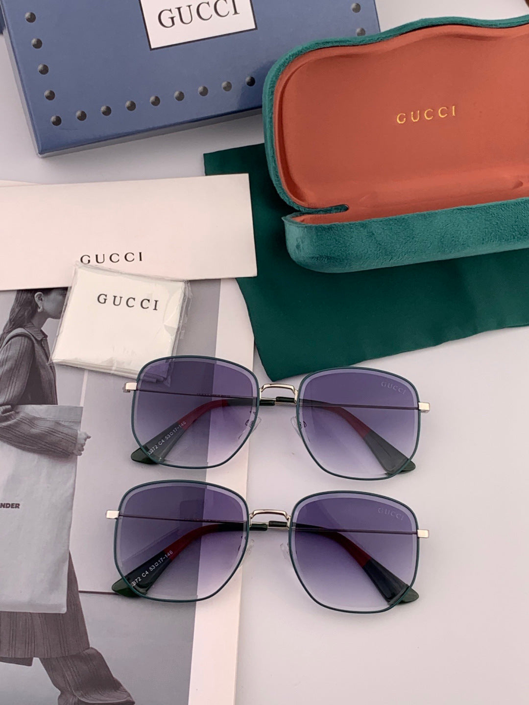 Gucci G0322 Polarized Rimless Green Lens Sunglasses for Men & Women - detail image 8