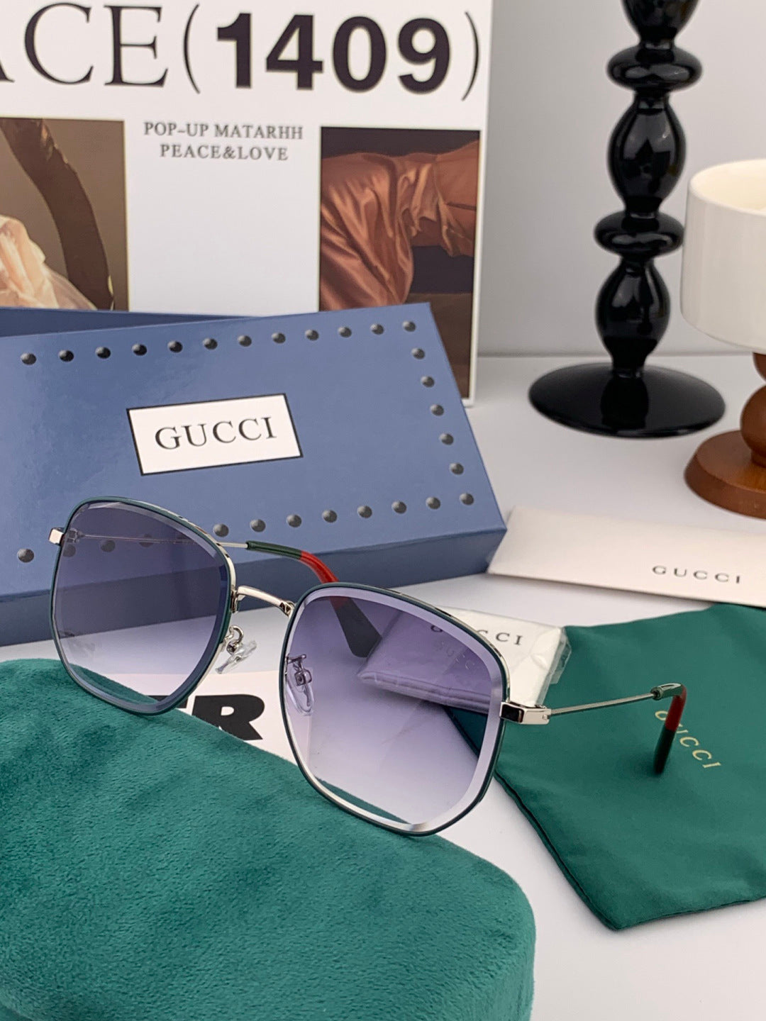 Gucci G0322 Polarized Rimless Green Lens Sunglasses for Men & Women - detail image 2