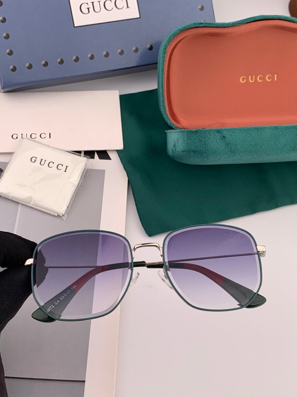 Gucci G0322 Polarized Rimless Green Lens Sunglasses for Men & Women