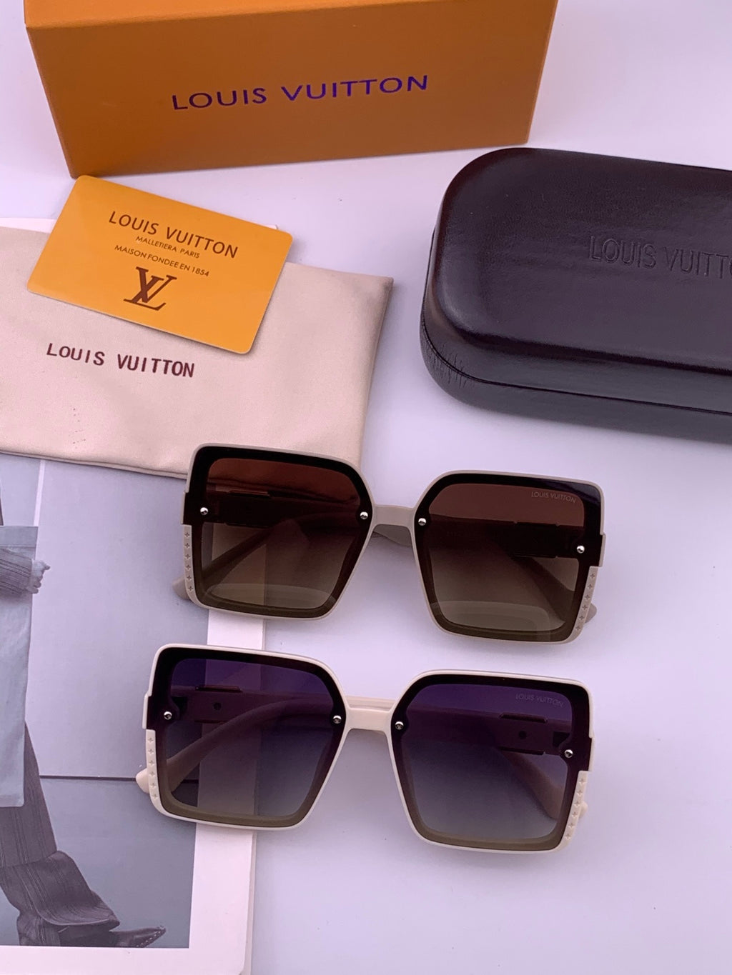 Louis Vuitton L1845 Polarized Square Gold Lens Sunglasses for Men & Women - detail image 7