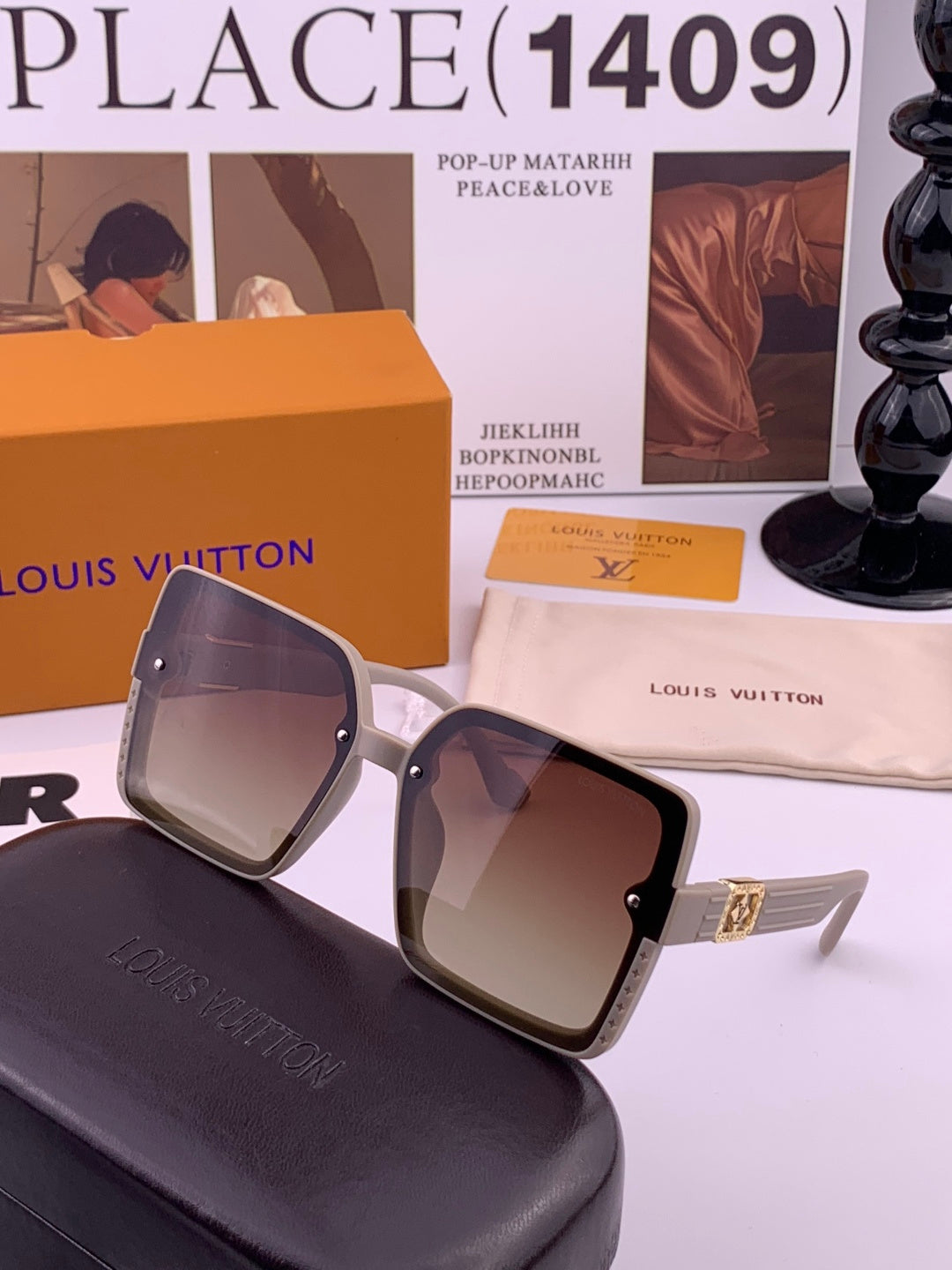 Louis Vuitton L1845 Polarized Square Gold Lens Sunglasses for Men & Women - detail image 3