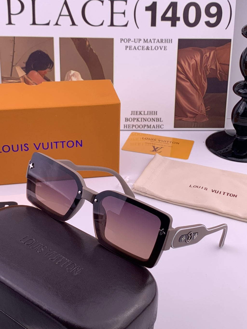 Louis Vuitton L6771 Polarized Square Black Lens Sunglasses for Men & Women