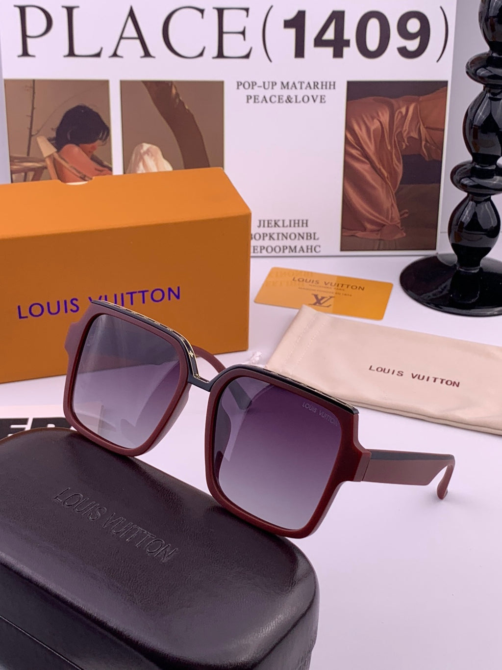 Louis Vuitton L7111 Polarized Square Gold Lens Sunglasses for Men & Women