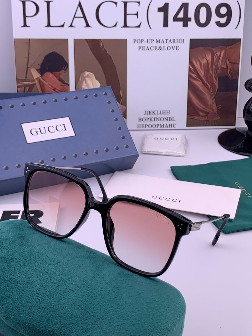 Gucci G7108 Polarized Square Gold Lens Sunglasses for Women - detail image 3