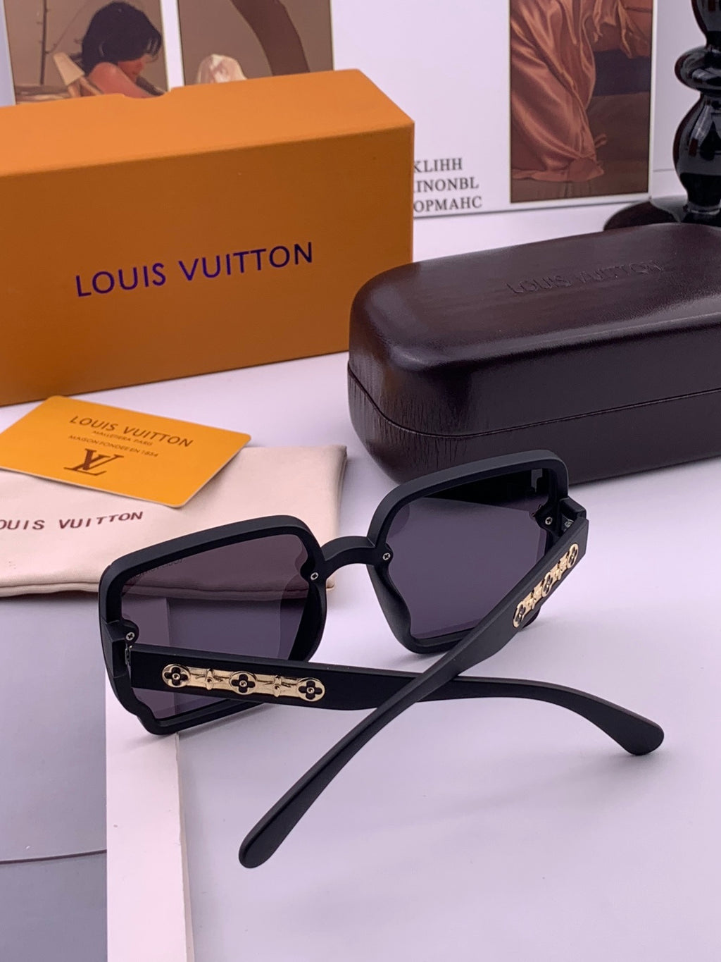 Louis Vuitton L1007 Polarized Square Black Lens Sunglasses for Men & Women - detail image 6