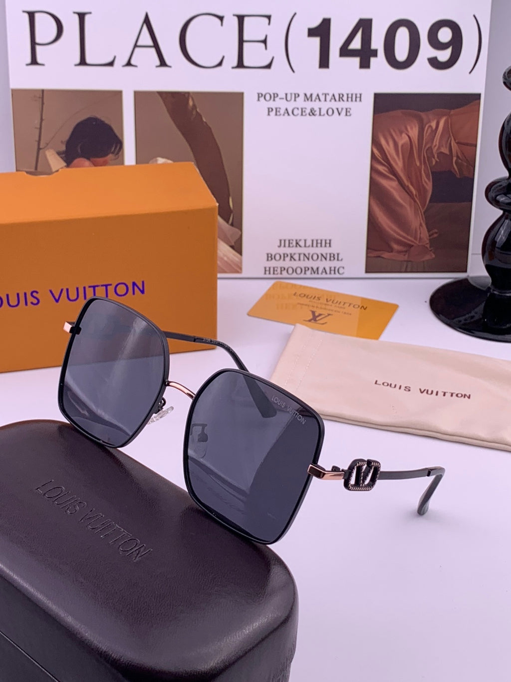 Louis Vuitton L6375 Polarized Square Gold Lens Sunglasses for Men & Women - detail image 2