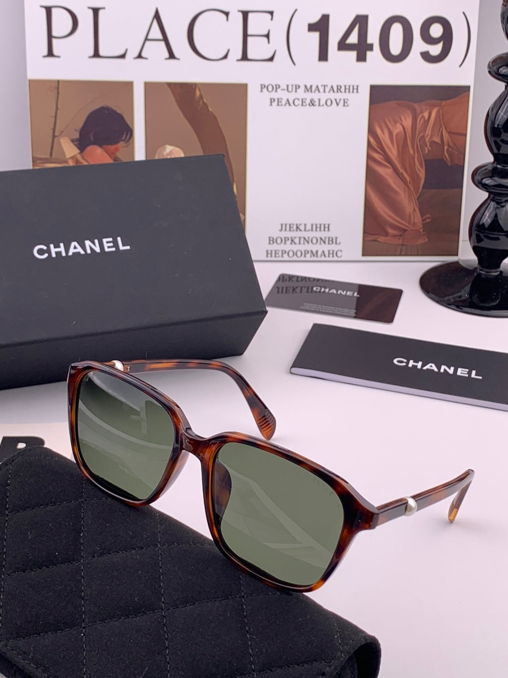 Chanel CH3393 Metal Square Black Lens Sunglasses for Men & Women - detail image 3