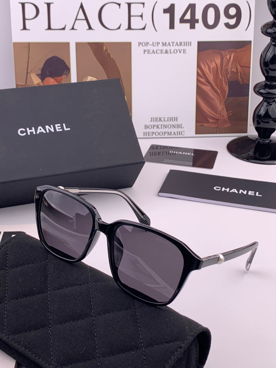 Chanel CH3393 Metal Square Black Lens Sunglasses for Men & Women - detail image 2