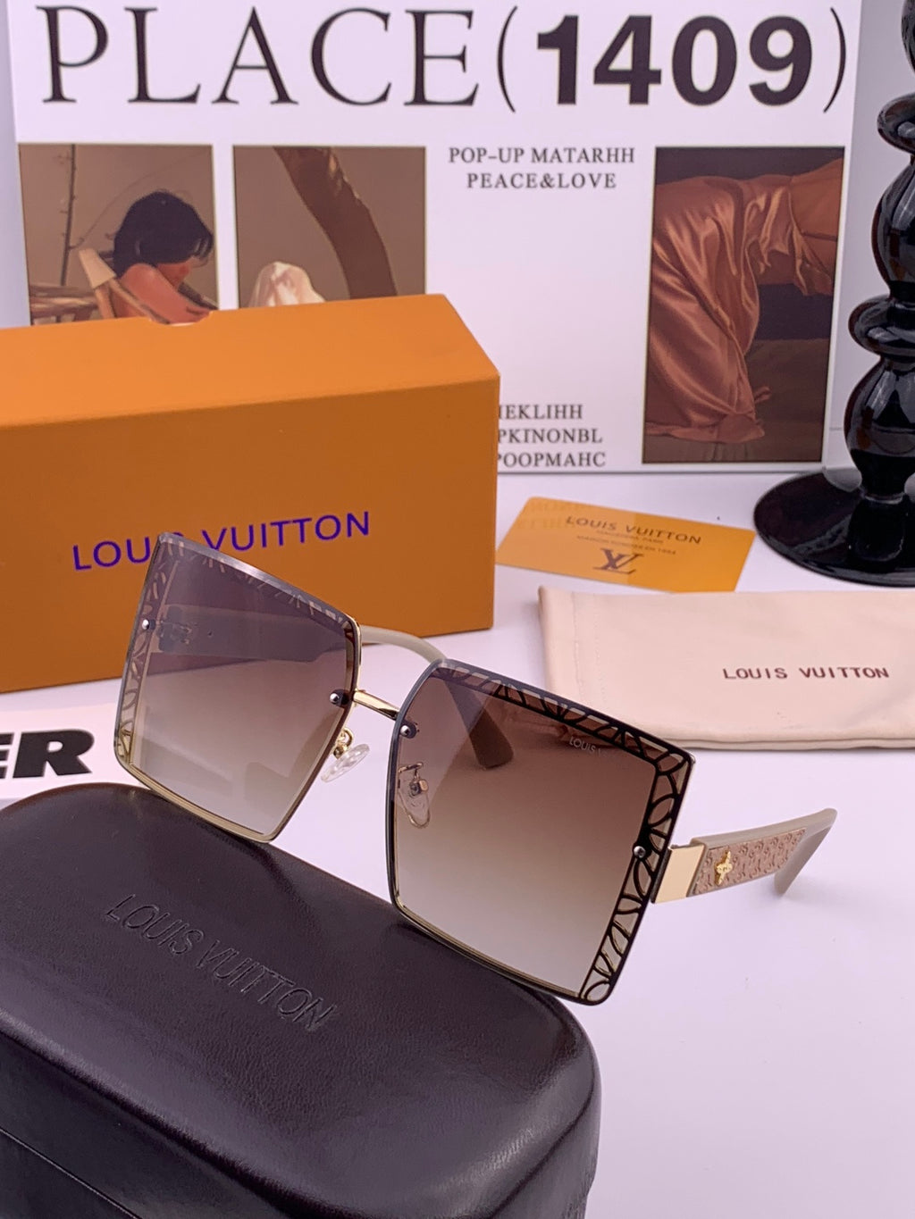 Louis Vuitton L3730 Square Gold Lens Sunglasses for Men & Women - 158173 - detail image 3