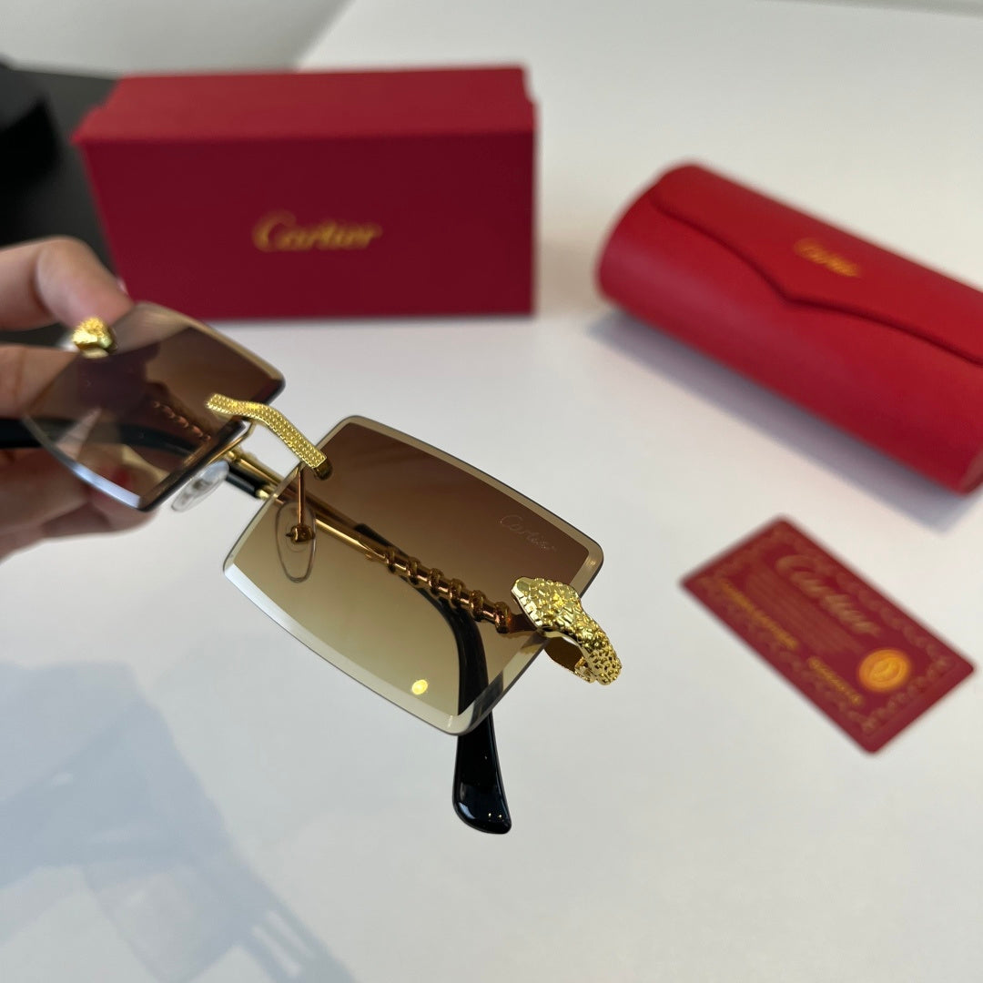Cartier Lightweight Metal Rimless Brown Lens Sunglasses for Men & Wom - 358554 - detail image 6