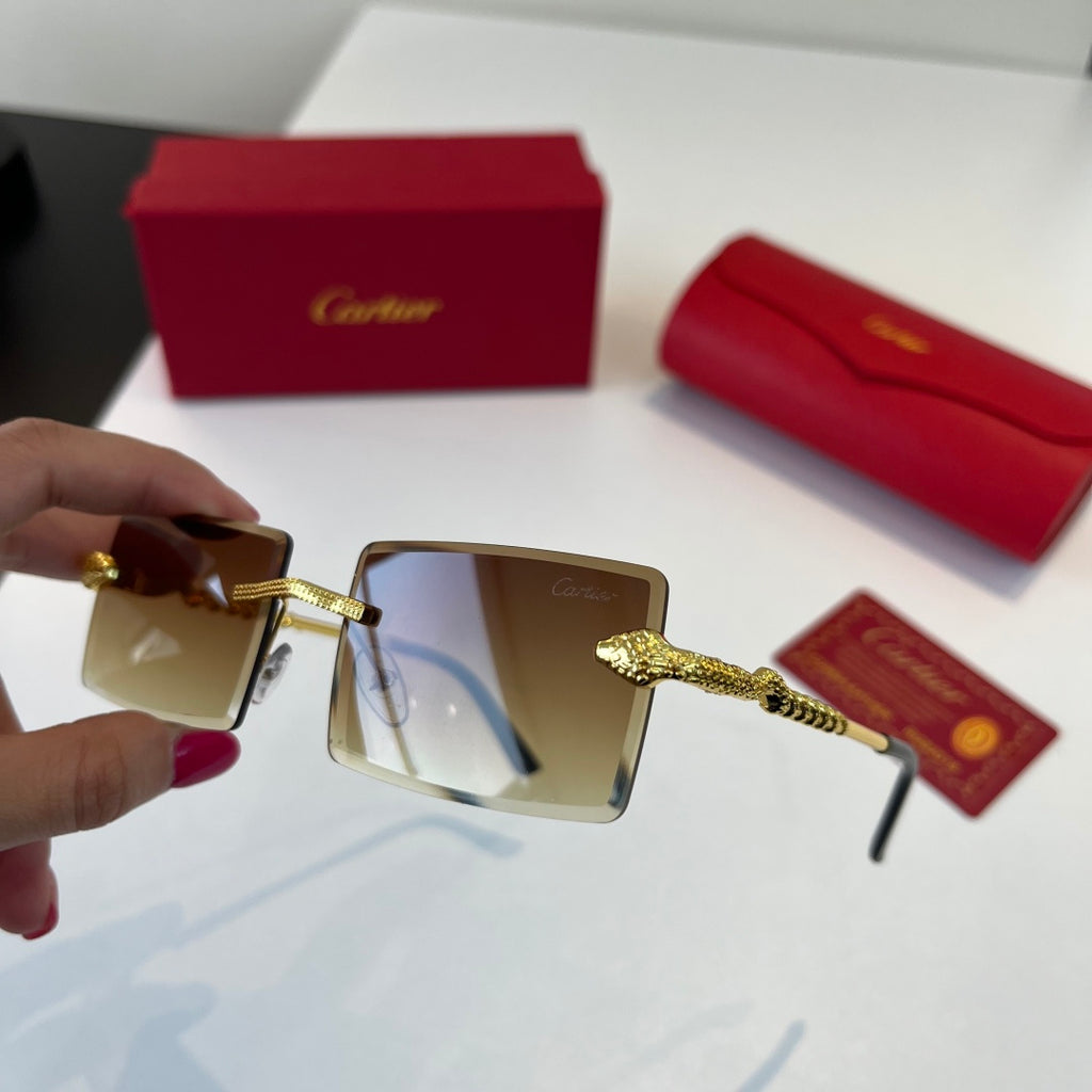 Cartier Lightweight Metal Rimless Brown Lens Sunglasses for Men & Wom - 399048 - detail image 4