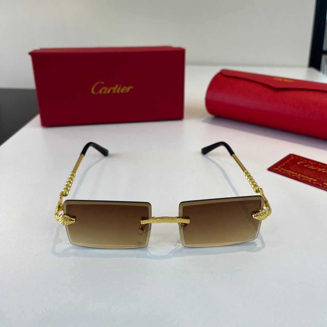 Cartier Lightweight Metal Rimless Brown Lens Sunglasses for Men & Wom - 358554 - detail image 2