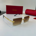 Cartier Lightweight Metal Rimless Brown Lens Sunglasses for Men & Wom - 358554