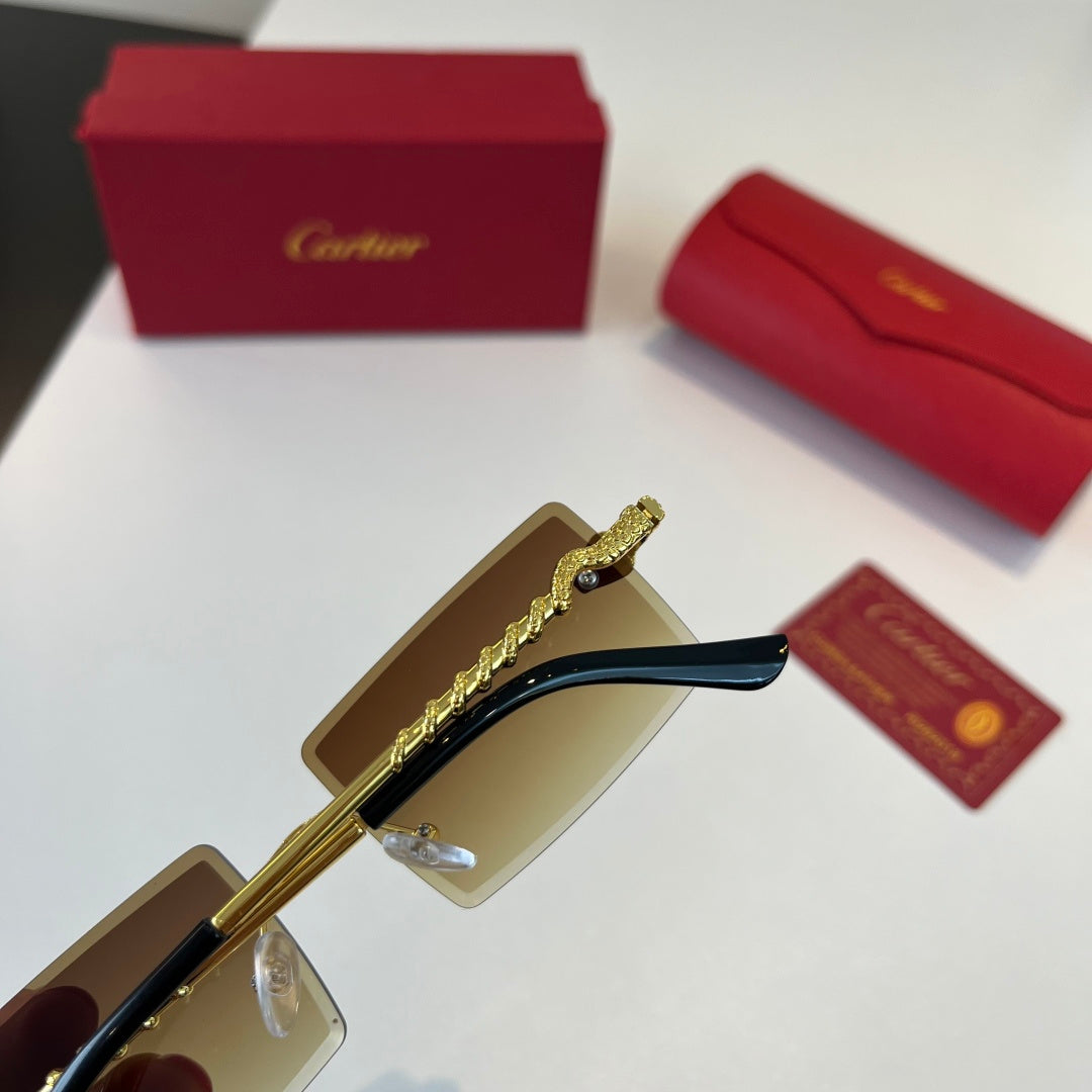 Cartier Lightweight Metal Rimless Brown Lens Sunglasses for Men & Wom - 399048 - detail image 8
