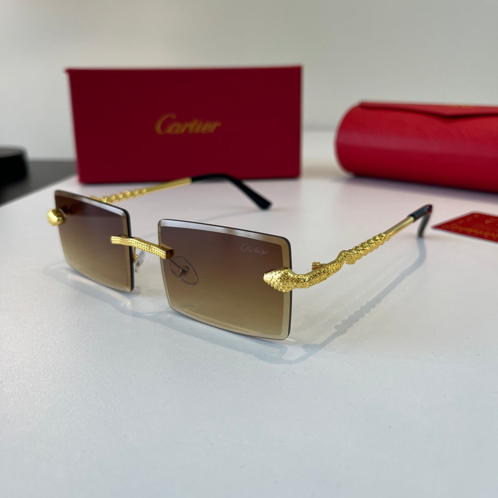 Cartier Lightweight Metal Rimless Brown Lens Sunglasses for Men & Wom - 358554 - detail image 3