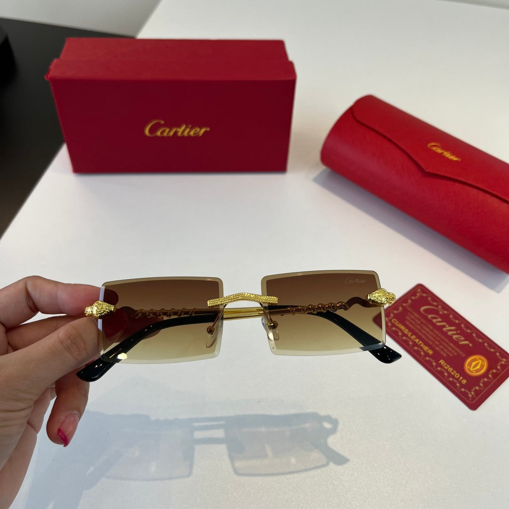Cartier Lightweight Metal Rimless Brown Lens Sunglasses for Men & Wom - 399048 - detail image 5