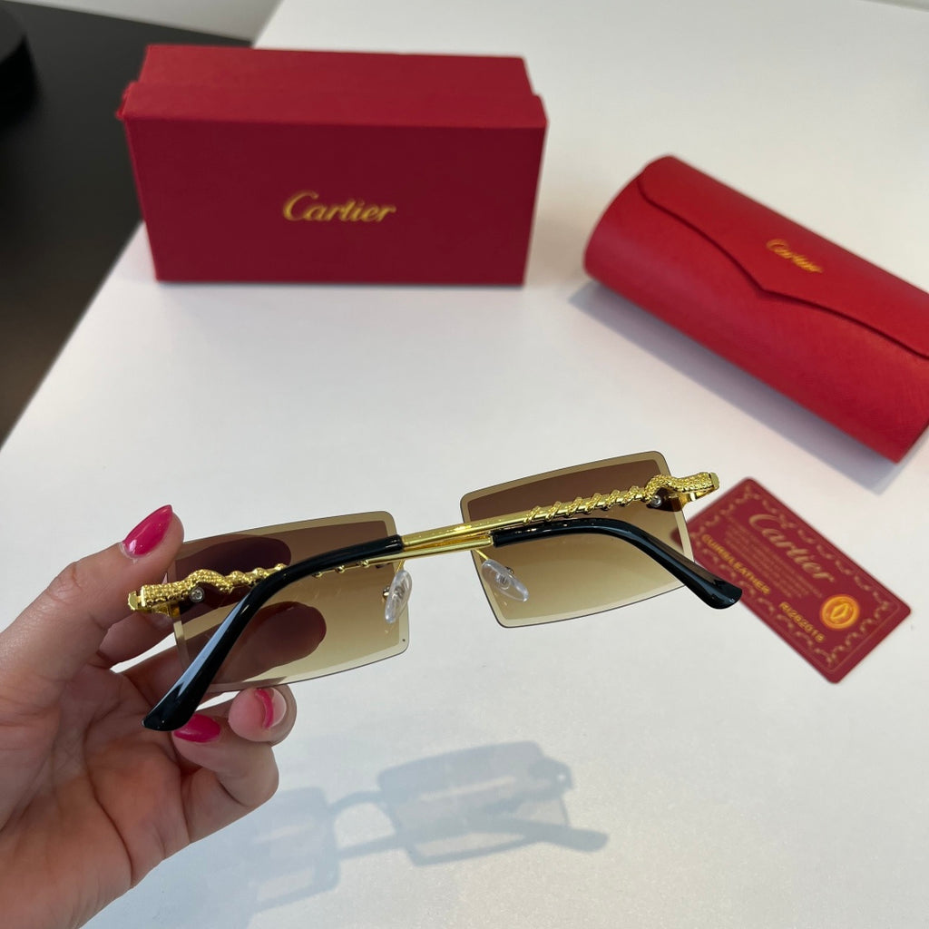 Cartier Lightweight Metal Rimless Brown Lens Sunglasses for Men & Wom - 399048 - detail image 9