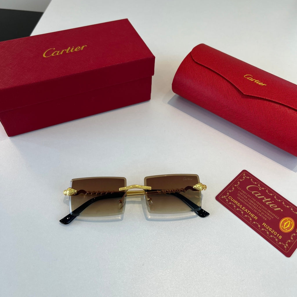 Cartier Lightweight Metal Rimless Brown Lens Sunglasses for Men & Wom - 399048 - detail image 7