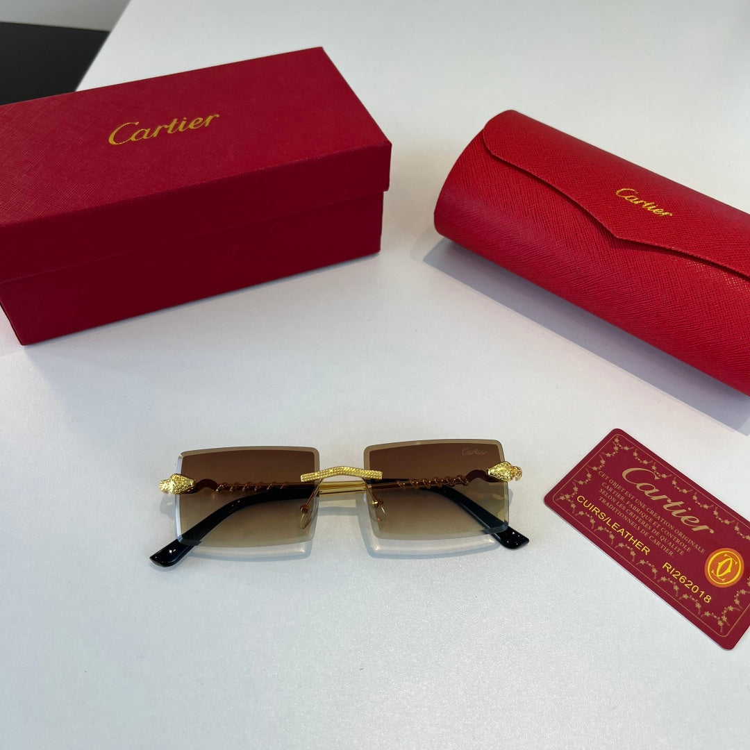 Cartier Lightweight Metal Rimless Brown Lens Sunglasses for Men & Wom - 358554 - detail image 7