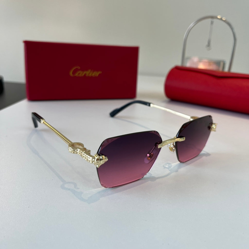 Cartier Lightweight Metal Rimless Purple Lens Sunglasses for Men & Wo - 399052