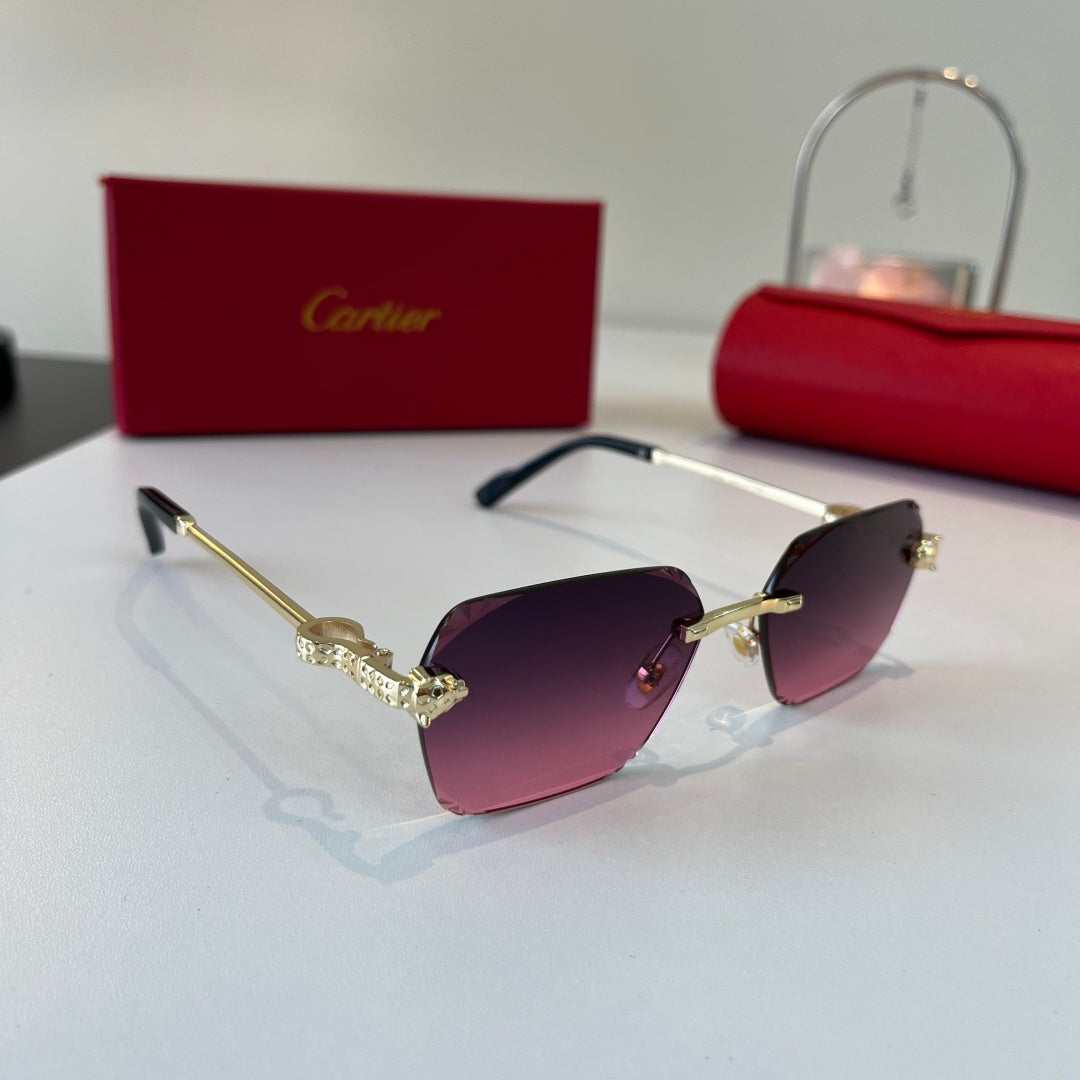 Cartier Lightweight Metal Rimless Purple Lens Sunglasses for Men & Wo - 399052