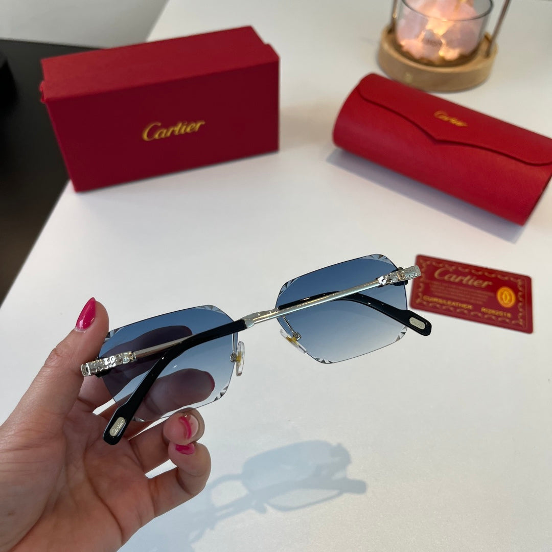 Cartier Lightweight Metal Rimless Blue Lens Sunglasses for Men & Wome - 399056 - detail image 9