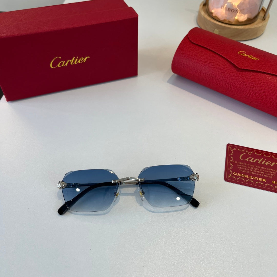 Cartier Lightweight Metal Rimless Blue Lens Sunglasses for Men & Wome - 399056 - detail image 5