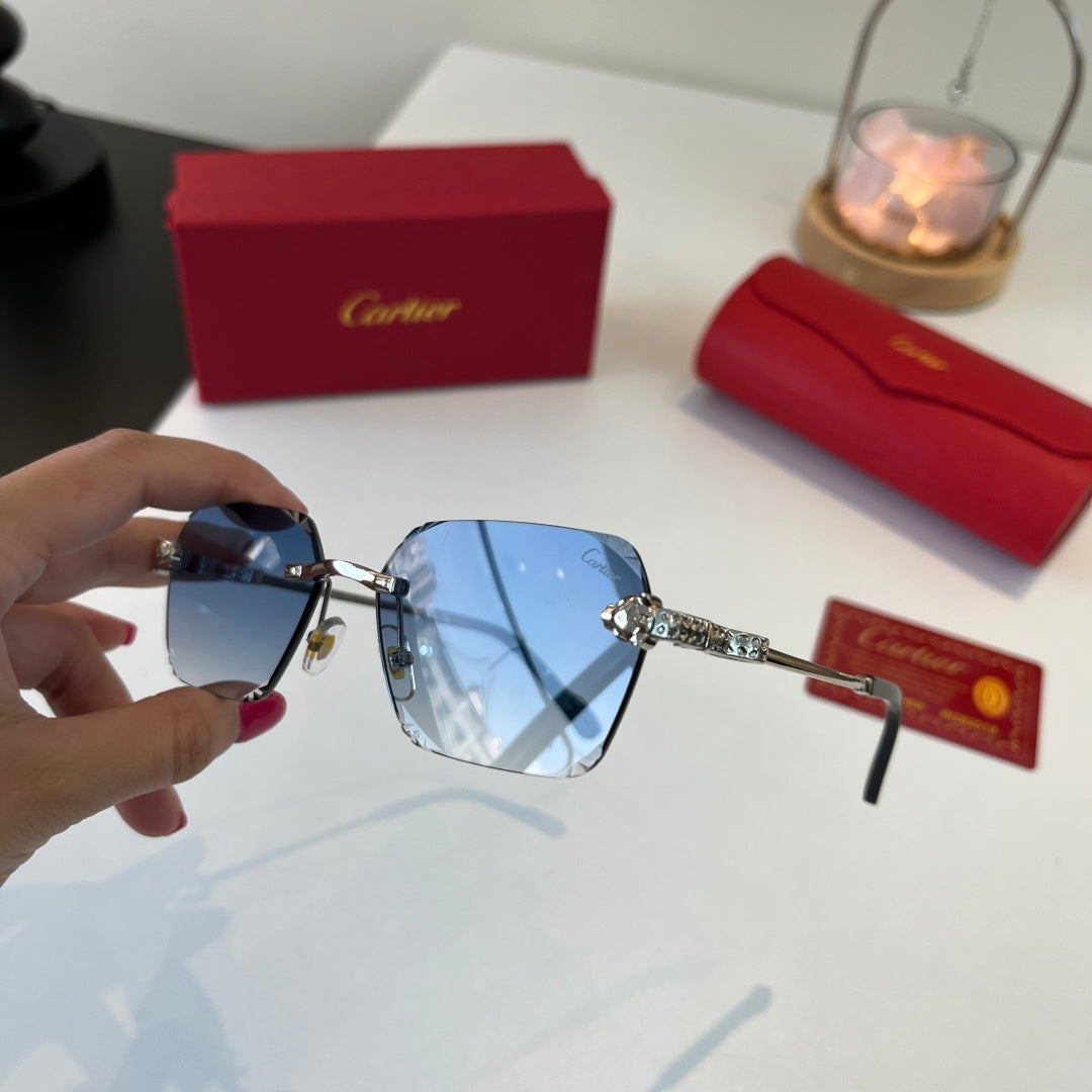 Cartier Lightweight Metal Rimless Blue Lens Sunglasses for Men & Wome - 399056 - detail image 4