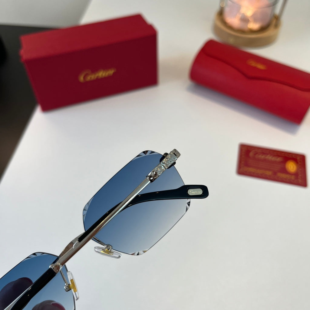 Cartier Lightweight Metal Rimless Blue Lens Sunglasses for Men & Wome - 399056 - detail image 8