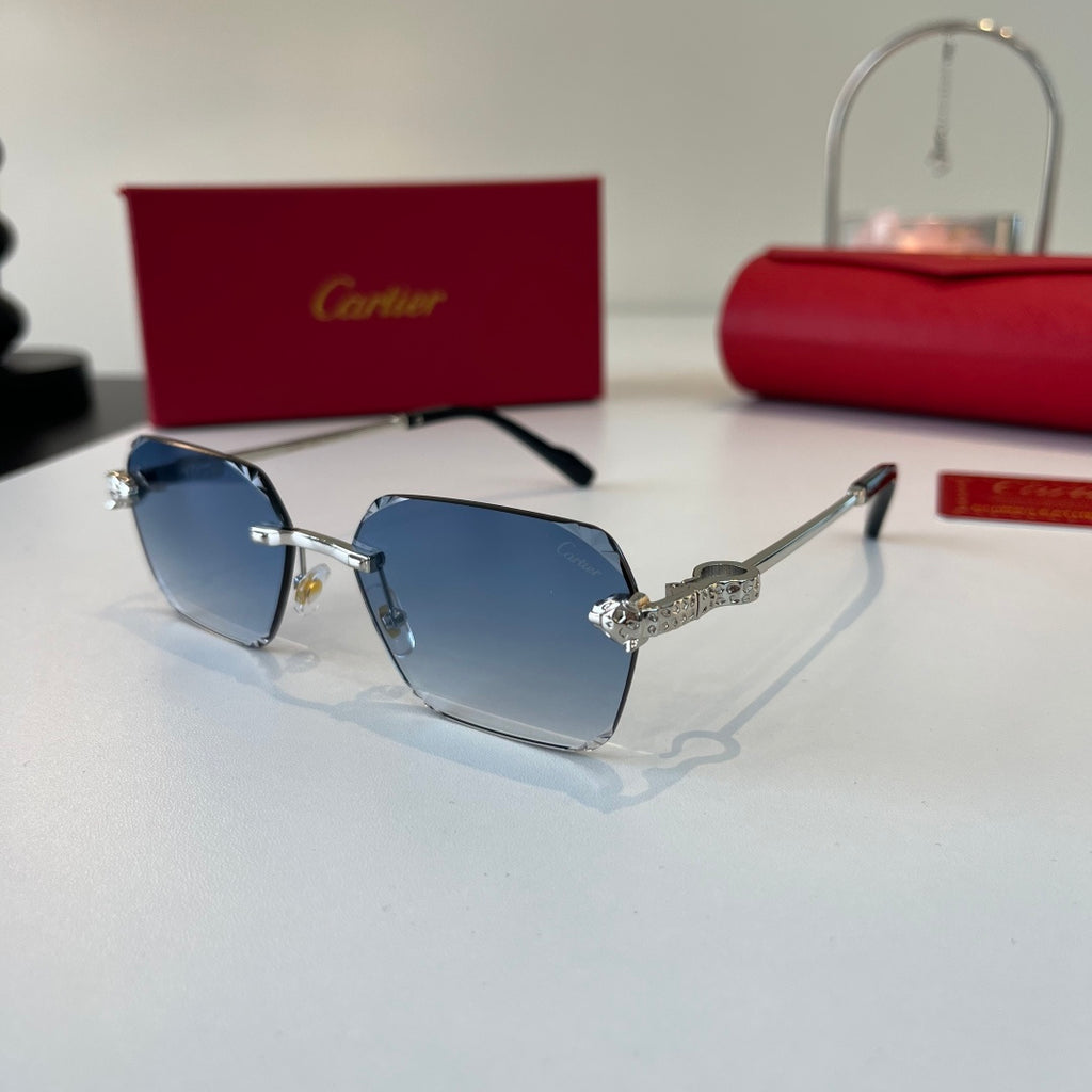 Cartier Lightweight Metal Rimless Blue Lens Sunglasses for Men & Wome - 358551 - detail image 3