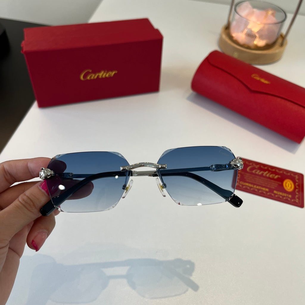Cartier Lightweight Metal Rimless Blue Lens Sunglasses for Men & Wome - 399056 - detail image 6