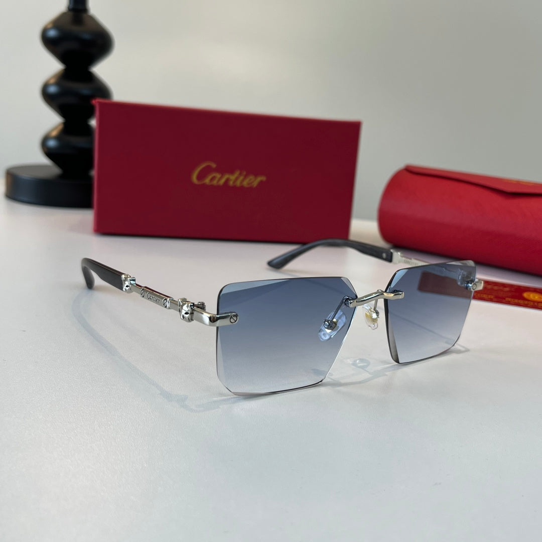Cartier Lightweight Metal Rimless Silver Lens Sunglasses for Men & Wo - 449543