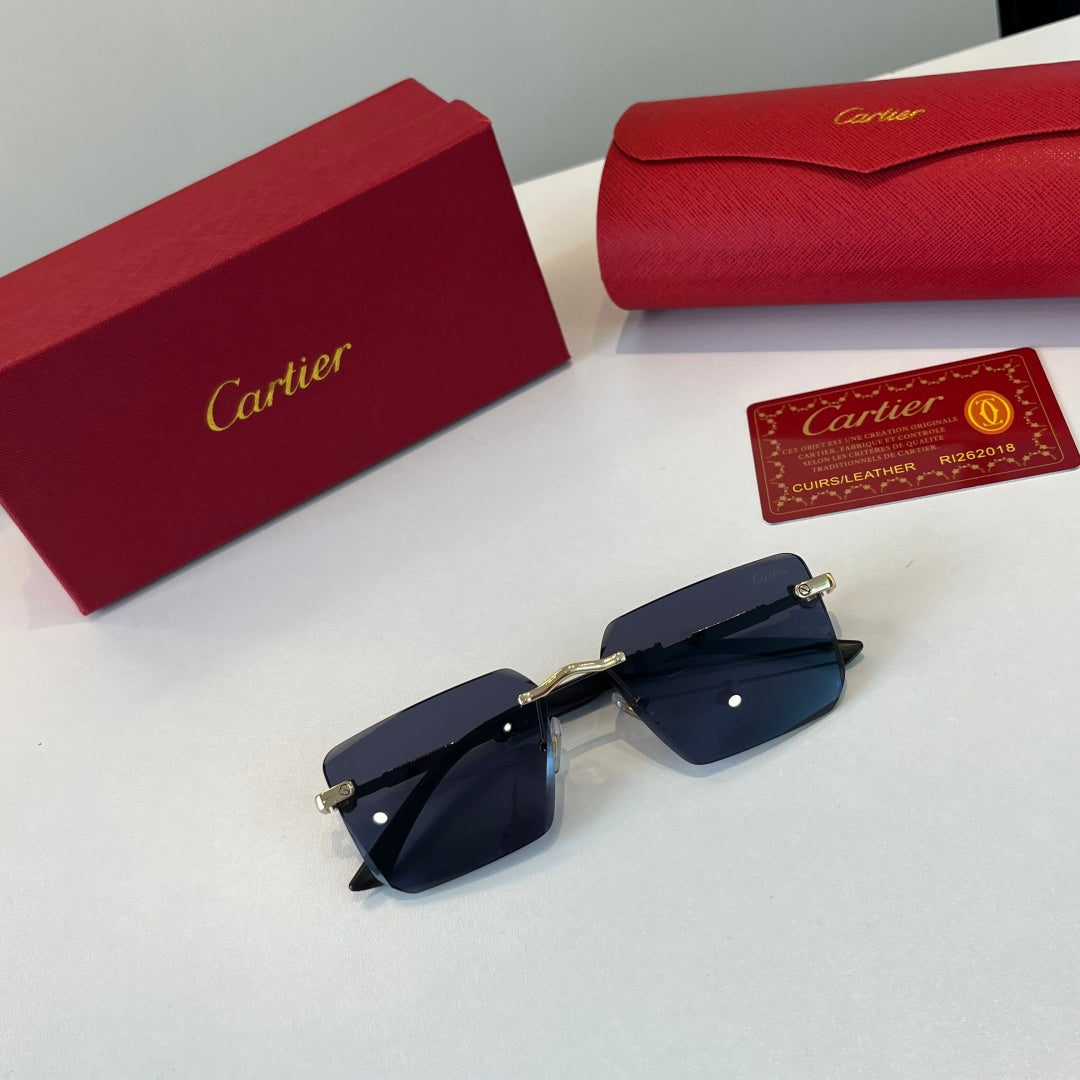 Cartier Lightweight Metal Rimless Blue Lens Sunglasses for Men & Wome - 487386 - detail image 4