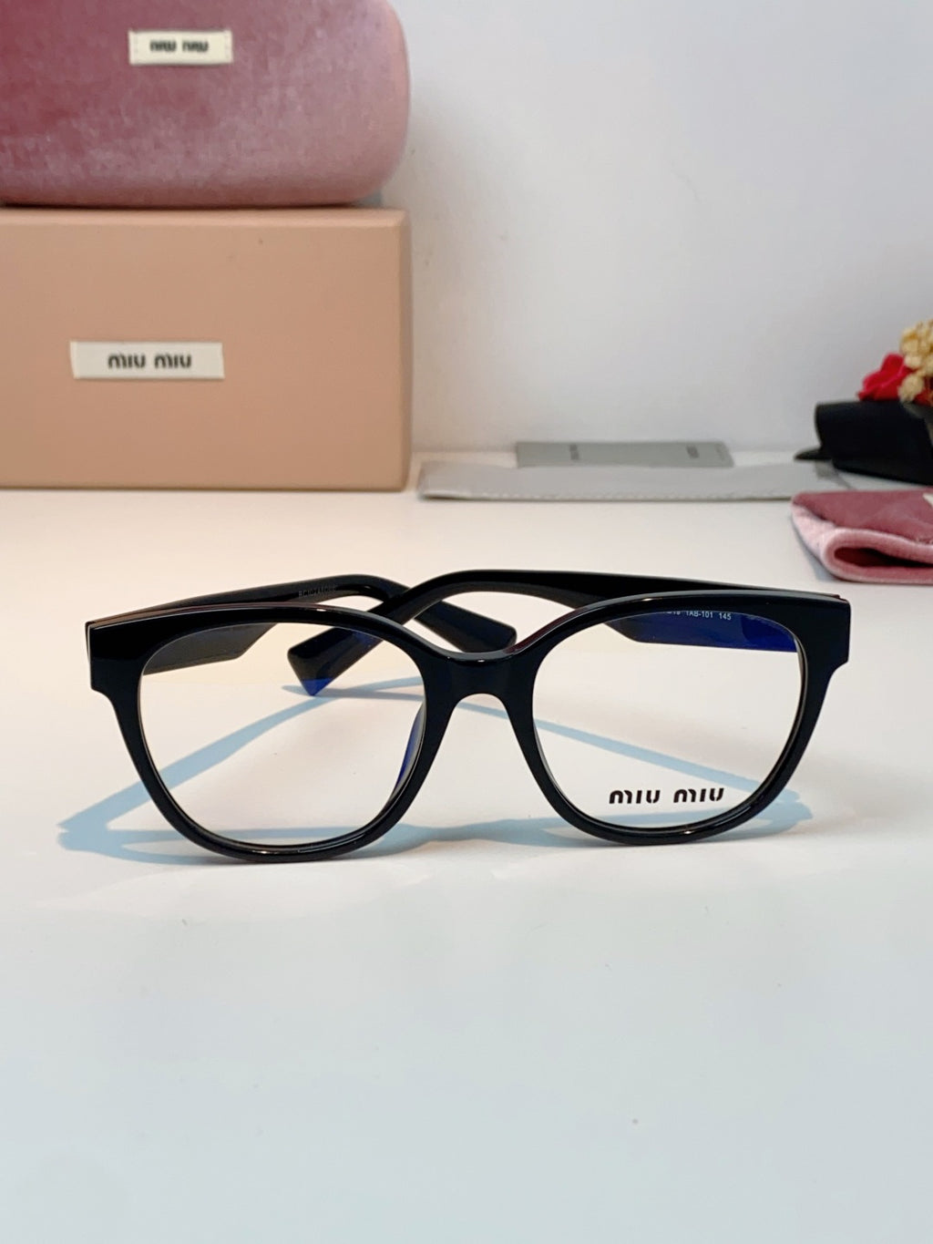 Miu Miu VMU02V Blue-Light Acetate Cat-Eye Black Lens Sunglasses - detail image 2