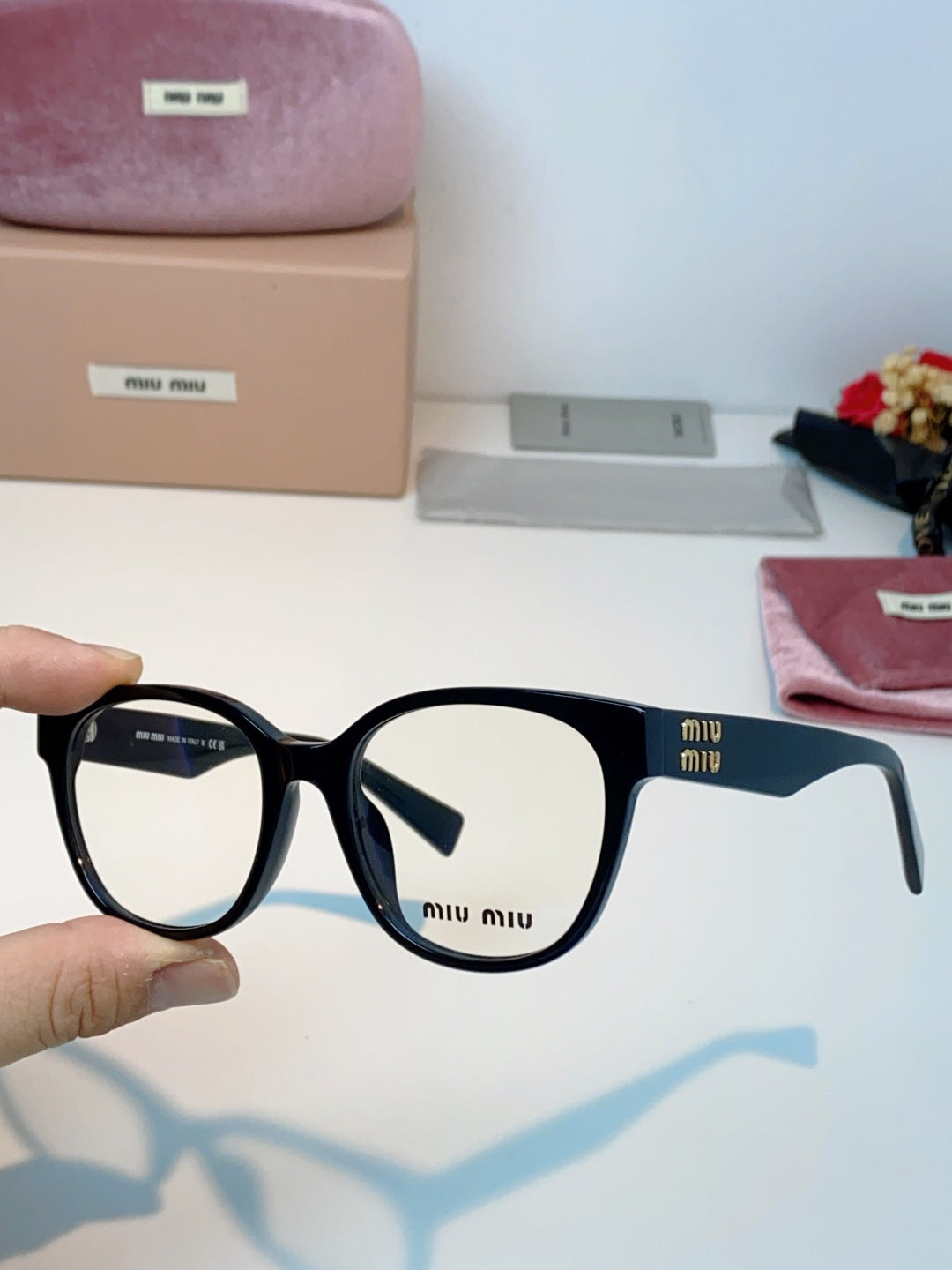 Miu Miu VMU02V Blue-Light Acetate Cat-Eye Black Lens Sunglasses - detail image 6