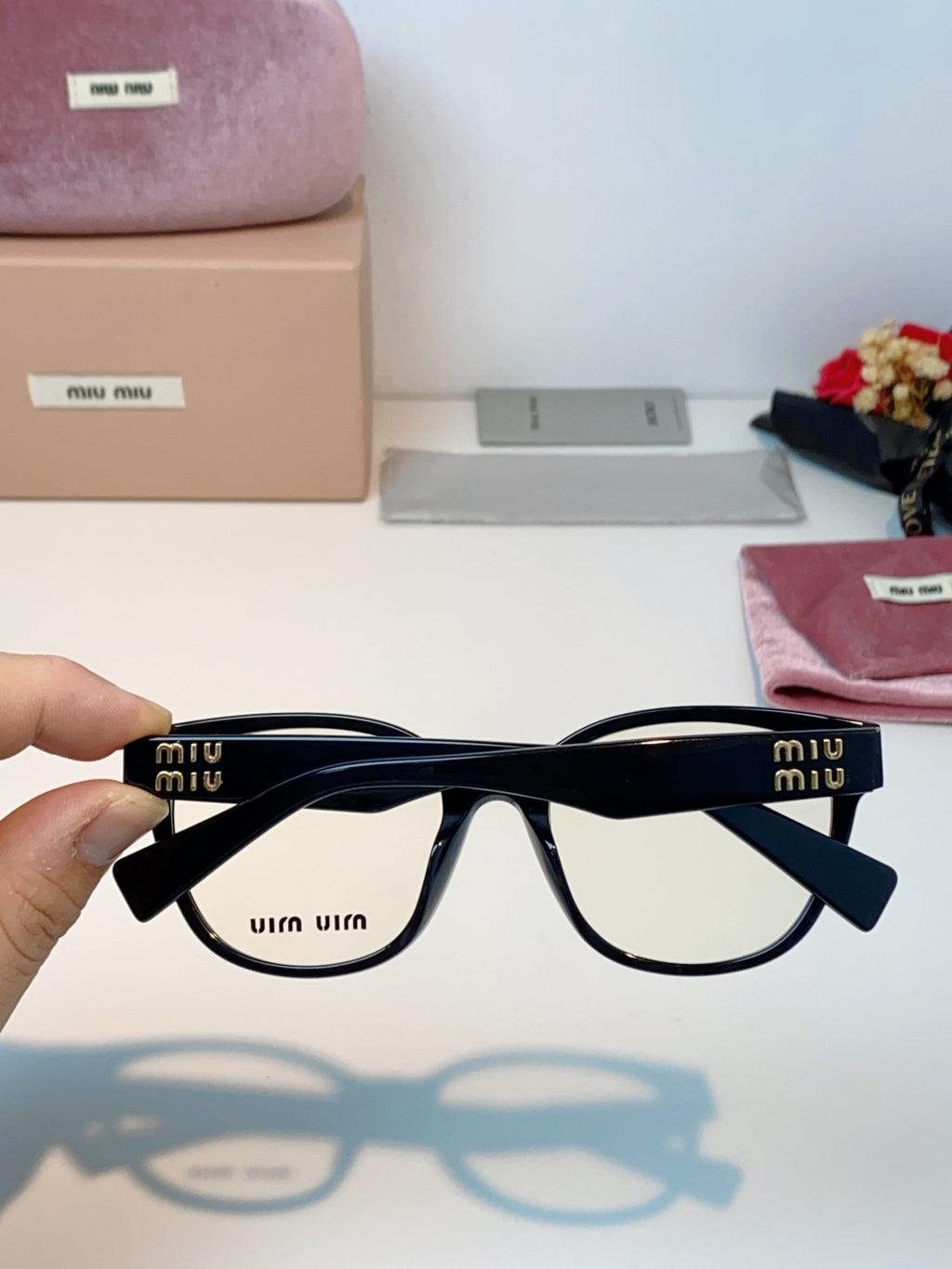 Miu Miu VMU02V Blue-Light Acetate Cat-Eye Black Lens Sunglasses - detail image 5