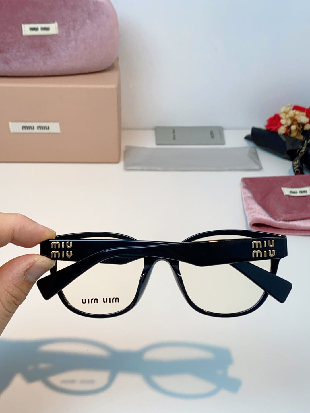 Miu Miu VMU02V Blue-Light Acetate Cat-Eye Black Lens Sunglasses - detail image 5