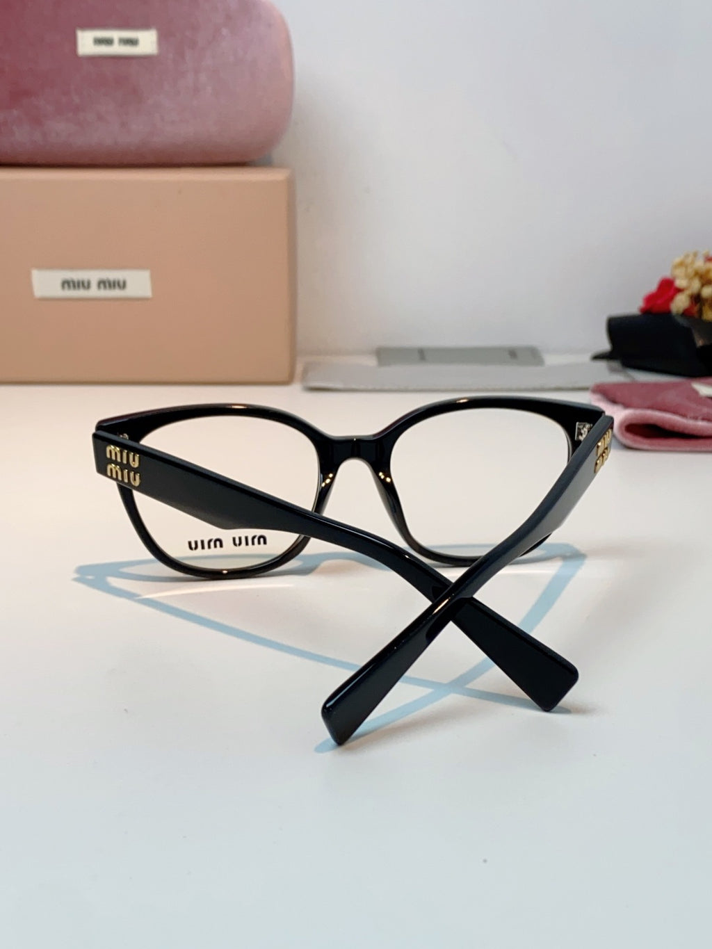 Miu Miu VMU02V Blue-Light Acetate Cat-Eye Black Lens Sunglasses - detail image 3