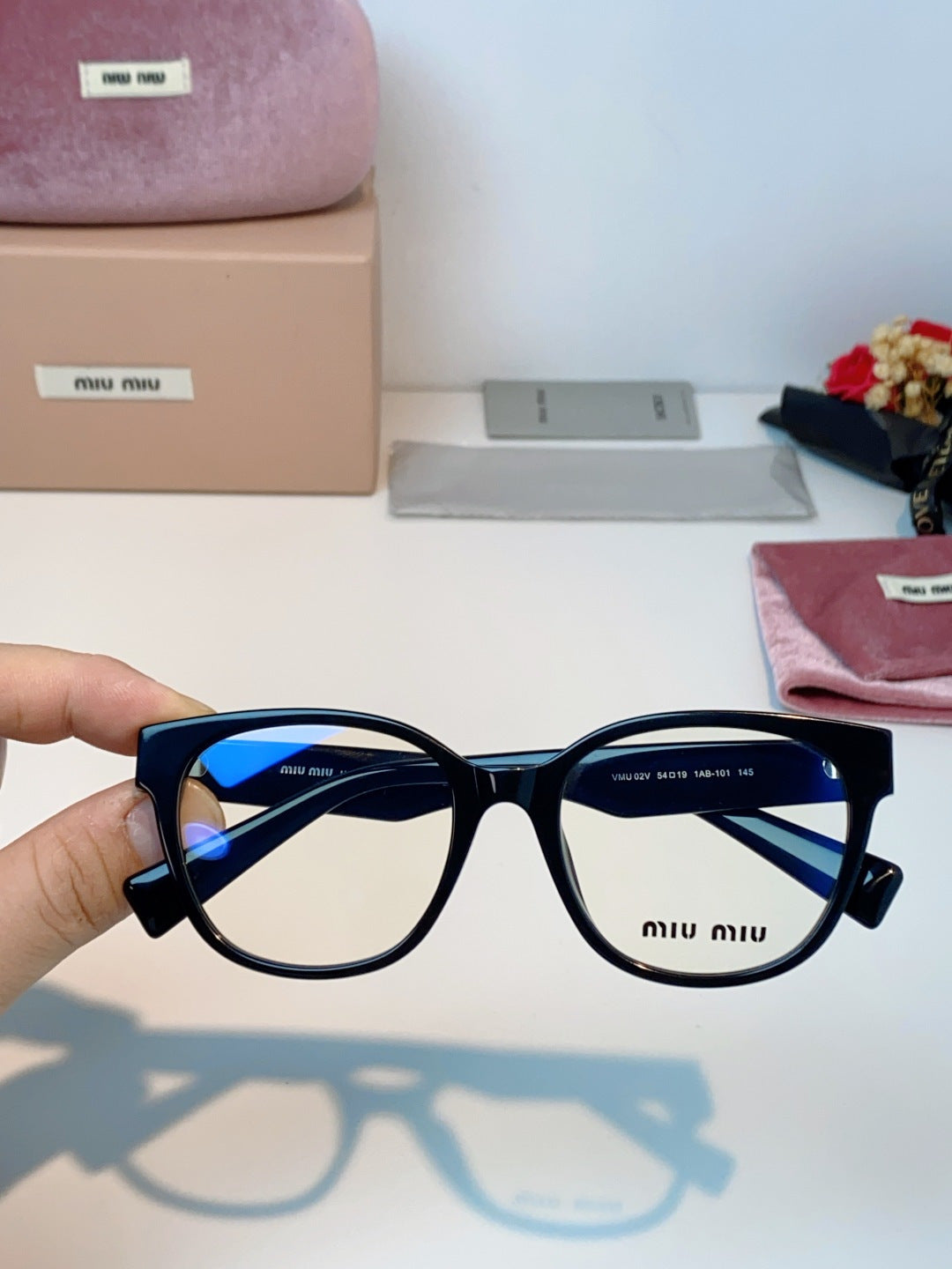 Miu Miu VMU02V Blue-Light Acetate Cat-Eye Black Lens Sunglasses - detail image 4