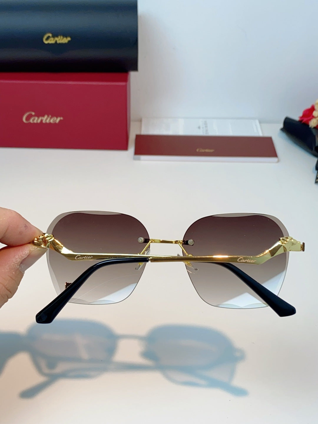 Cartier Photochromic Rimless Red Lens Sunglasses for Men & Women - 372219 - detail image 5