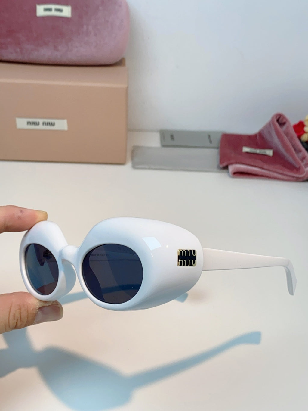 Miu Miu Metal Cat-Eye Blue Lens Sunglasses for Women - detail image 6