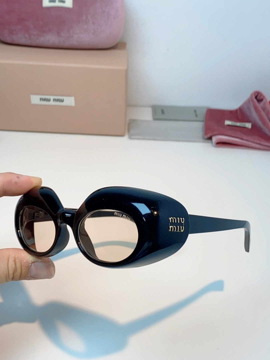 Miu Miu Metal Cat-Eye Black Lens Sunglasses for Women - detail image 6