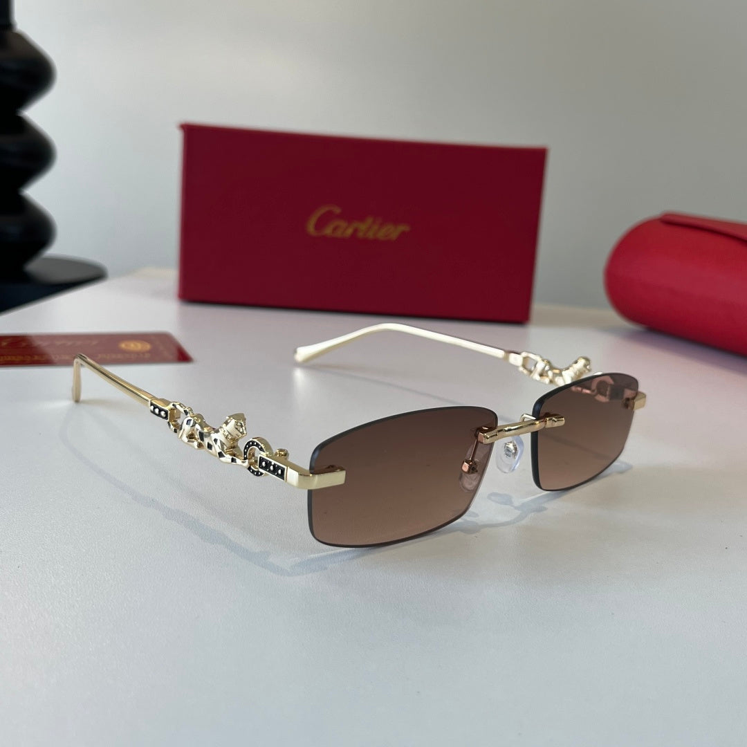 Cartier Lightweight Metal Rimless Brown Lens Sunglasses for Men & Wom - 432254