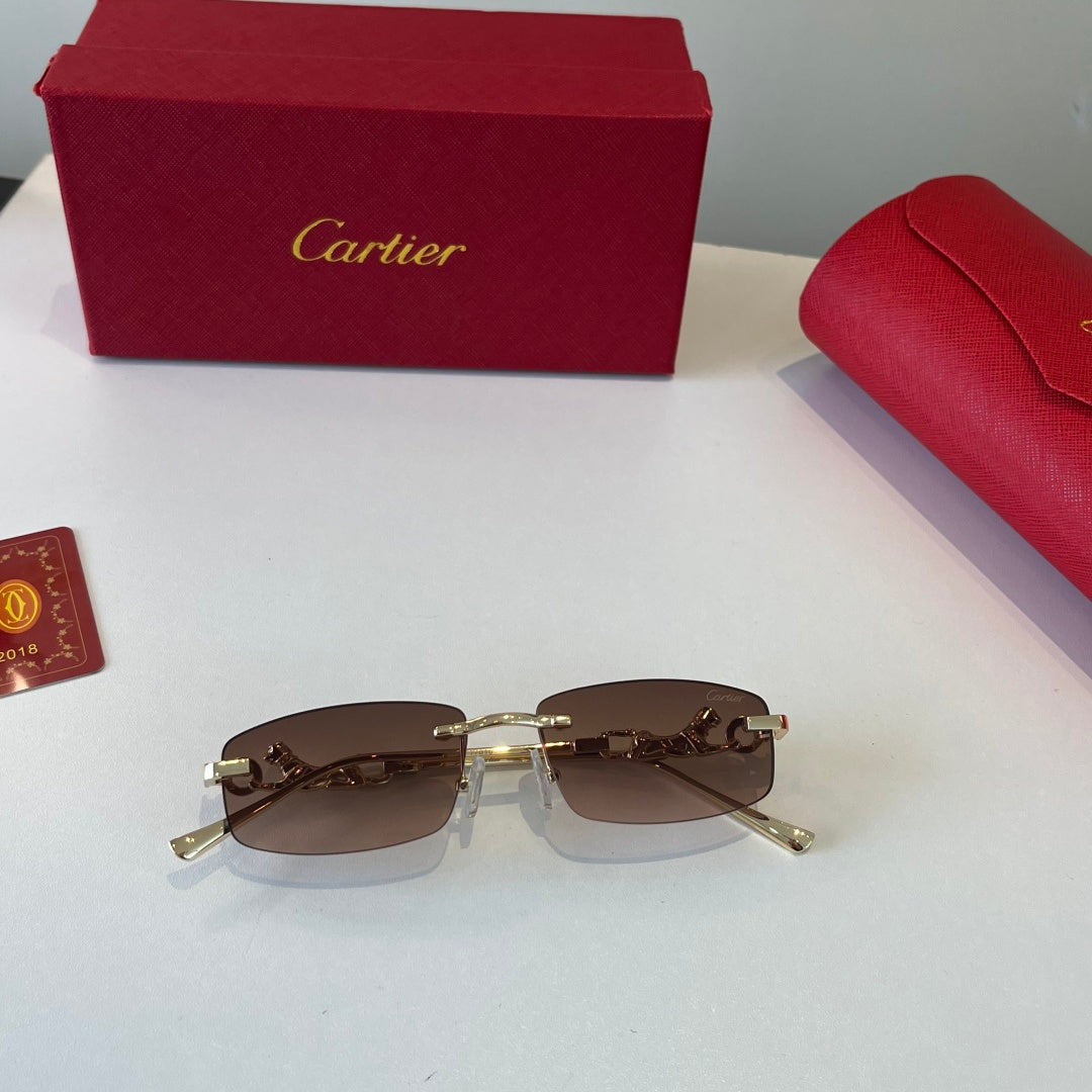 Cartier Lightweight Metal Rimless Brown Lens Sunglasses for Men & Wom - 493682 - detail image 4