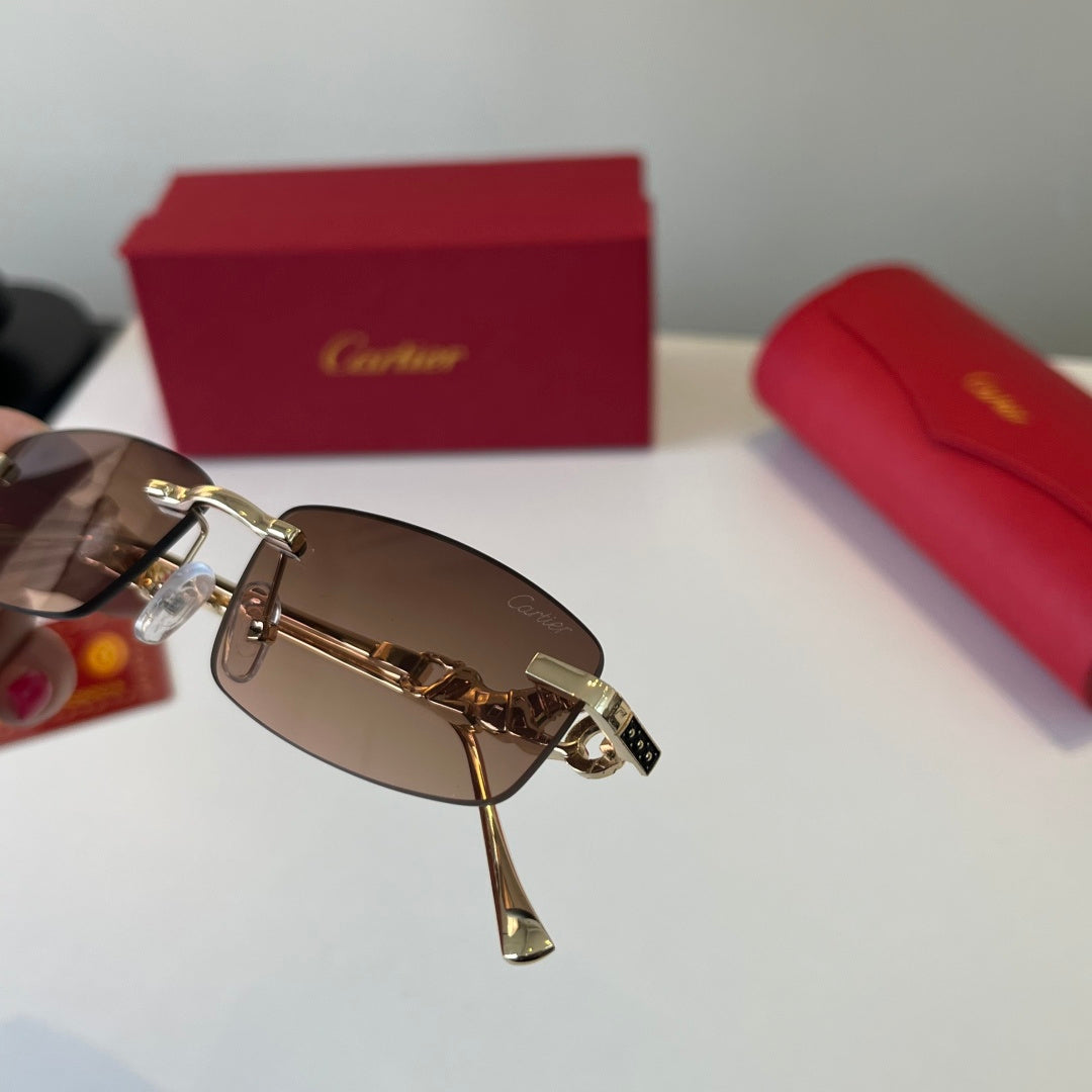 Cartier Lightweight Metal Rimless Brown Lens Sunglasses for Men & Wom - 493682 - detail image 6