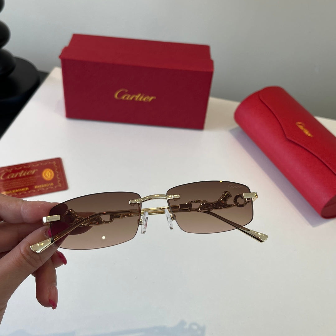Cartier Lightweight Metal Rimless Brown Lens Sunglasses for Men & Wom - 493682 - detail image 5