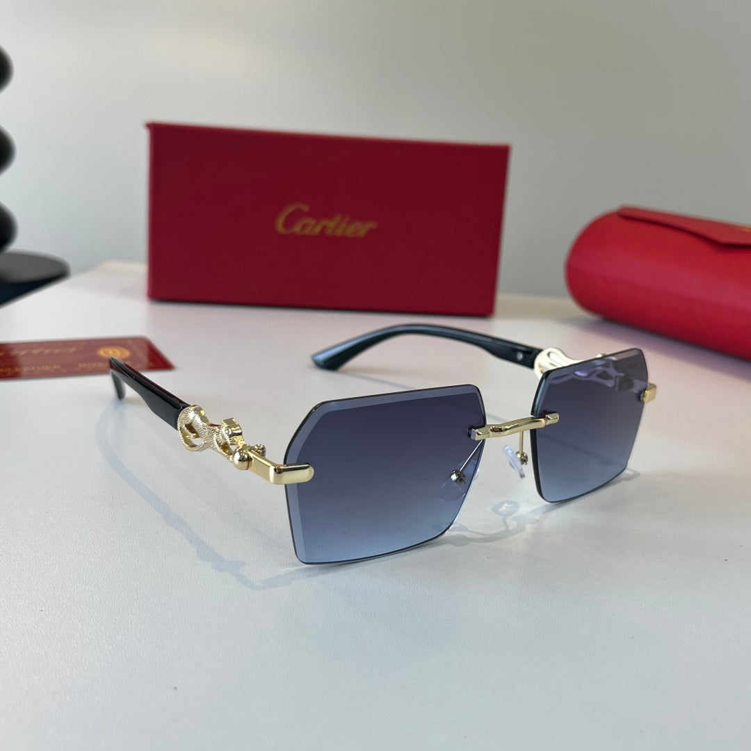 Cartier Lightweight Metal Rimless Blue Lens Sunglasses for Men & Wome - 432262