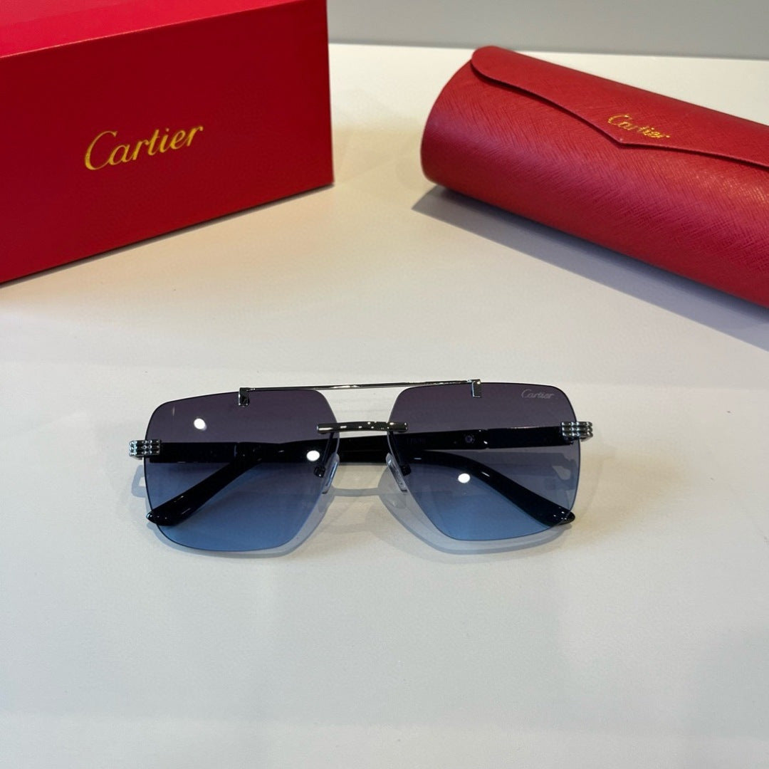 Cartier Lightweight Metal Rimless Blue Lens Sunglasses for Men & Wome - 487284 - detail image 7